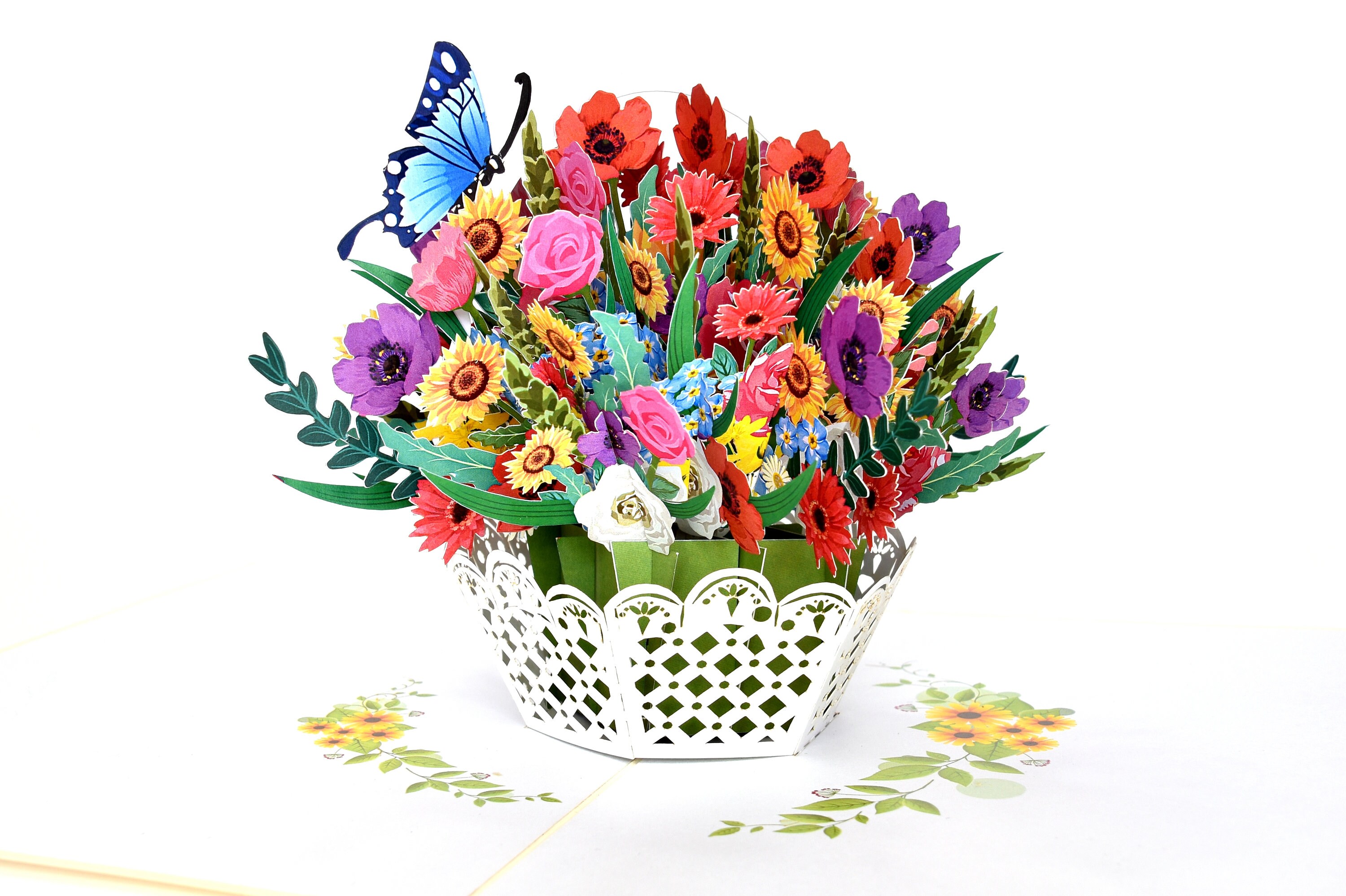 Mixed Flower Basket 3D Pop up Birthday Card, Mother's Day Card ...