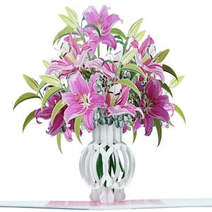 Stargazer Lilies in Vase Flower Pop Up Card