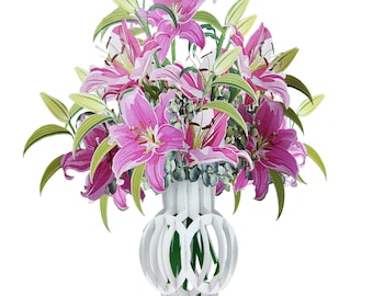 Stargazer Lilies in Vase Flower Pop Up Card