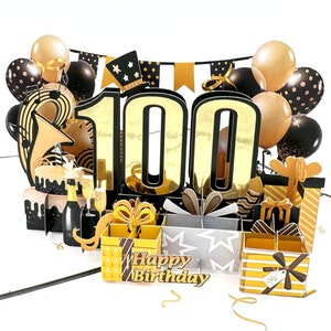 Carte de voeux pop-up 3D dorée pour le 100e anniversaire, célébration de fête d'anniversaire pour le centenaire