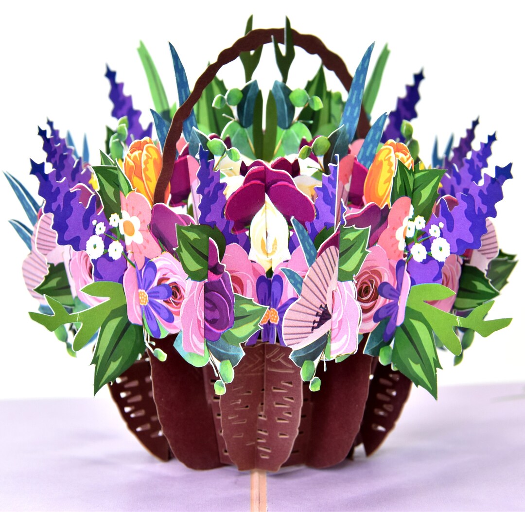3D Flower Basket Pop-up Card: Handmade Floral Greeting Card - Etsy