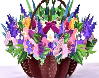 Flower pop up greeting card floral basket birthday card mother&#39;s day card appreciation card or any occasions