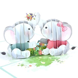 Carte pop-up amis éléphants, carte d'amitié, carte d'amour, carte d'anniversaire, carte d'anniversaire, carte de Saint-Valentin