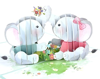 Elephant Friends Pop Up Card, Frienship Card, Love Card, Birthday Card, Anniversary Card, Valentines Day Card