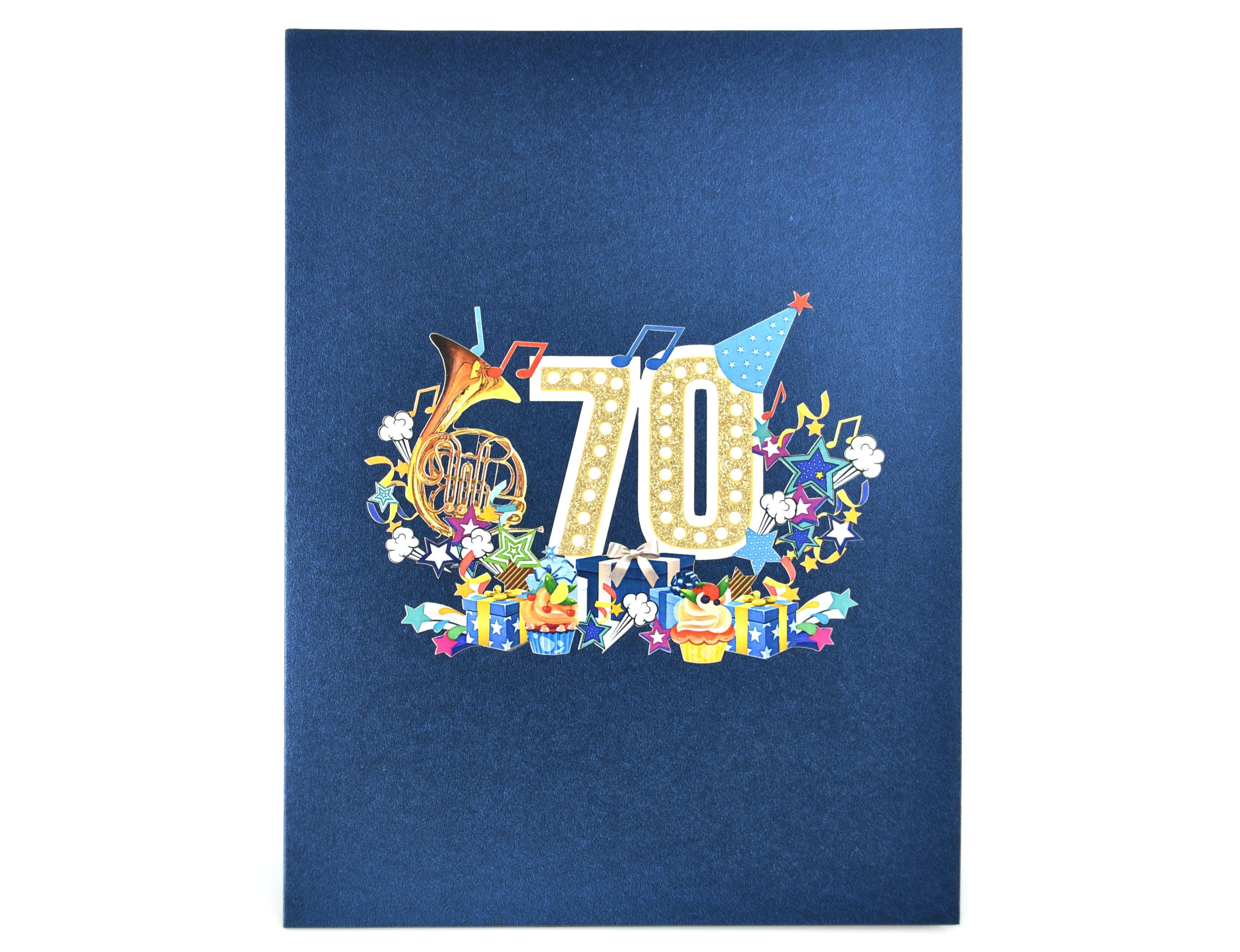 70th Birthday Card, Blue and Gold Pop up Birthday Card, Happy Birthday ...