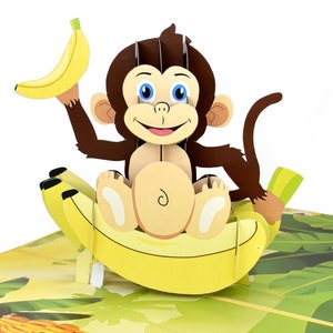 Carte pop-up bébé singe pour enfants amoureux des animaux, cartes d'anniversaire 3D
