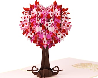 Heart-Shaped Cherry Tree Pop Up Valentines Card, Anniversary Card, Birthday Card