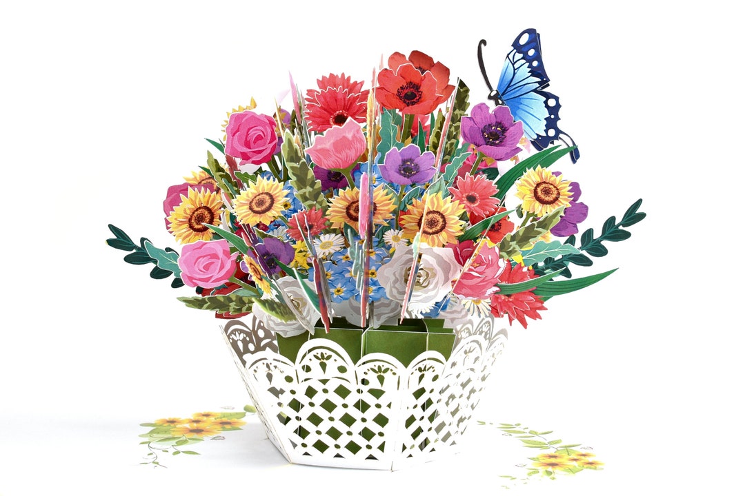 Mixed Flower Basket 3D Pop up Birthday Card, Mother's Day Card ...