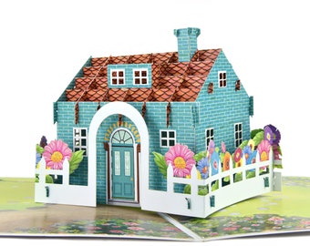 Blue House Pop-Up Card, Housewarming Card, New Home Gift