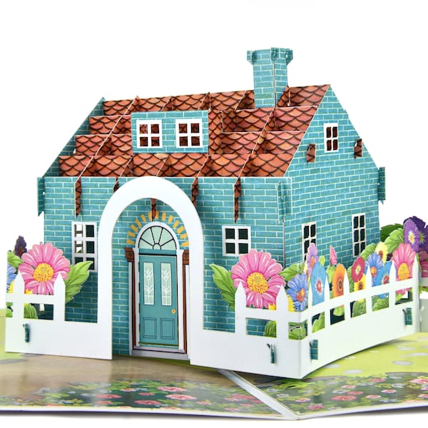 Blue House Pop-up Card for New Home Congratulations, Housewarming, Mother's Day, Father's Day, Birthday, All Occasions