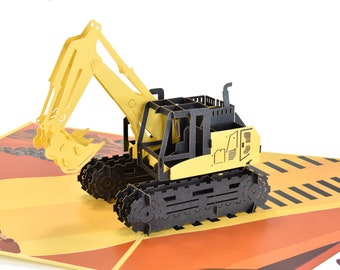Excavator Pop Up Card, 3D Birthday Card for Construction Workers, Architects, Kids, Fathers Day