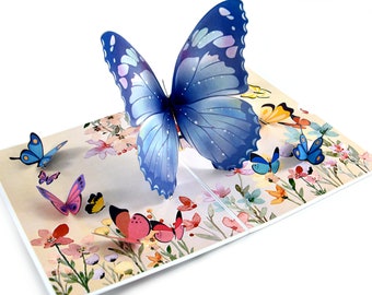 Blue Butterfly Pop Up Birthday Card, Mother's Day Card, Anniversary Card, Spring Card
