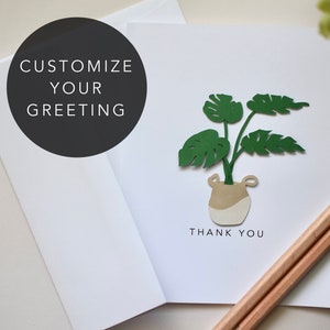 Handmade Monstera Plant Greeting Card | Customizable Blank 3D Greeting Card | 4.25 x 5.5" All Occasion Card and Stationery