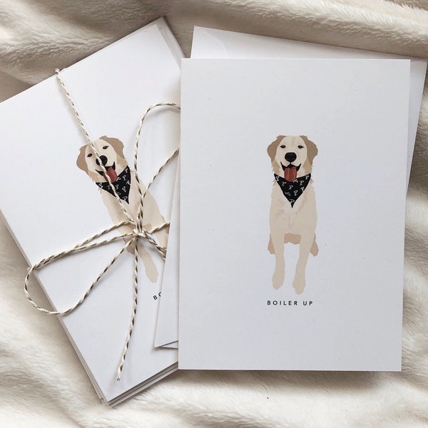 Purdue Pup Greeting Cards AND 5 Card Sets | "Boiler Up" University Stationery | 4.25 x 5.5" Blank Minimalist Stationery | Dog Bandana Card