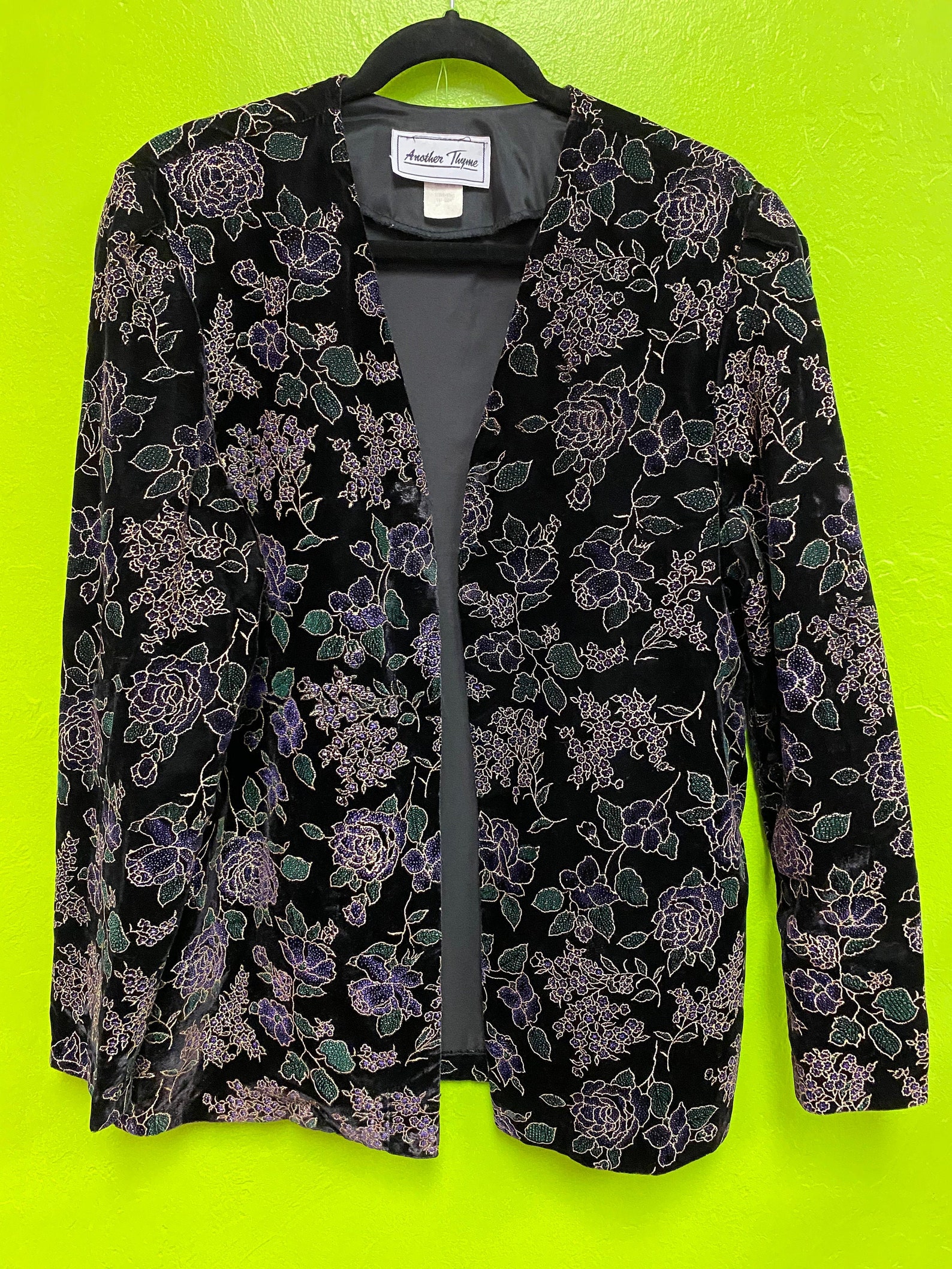 Another Thyme Velvet Jacket with Painted Flowers Medium | Etsy