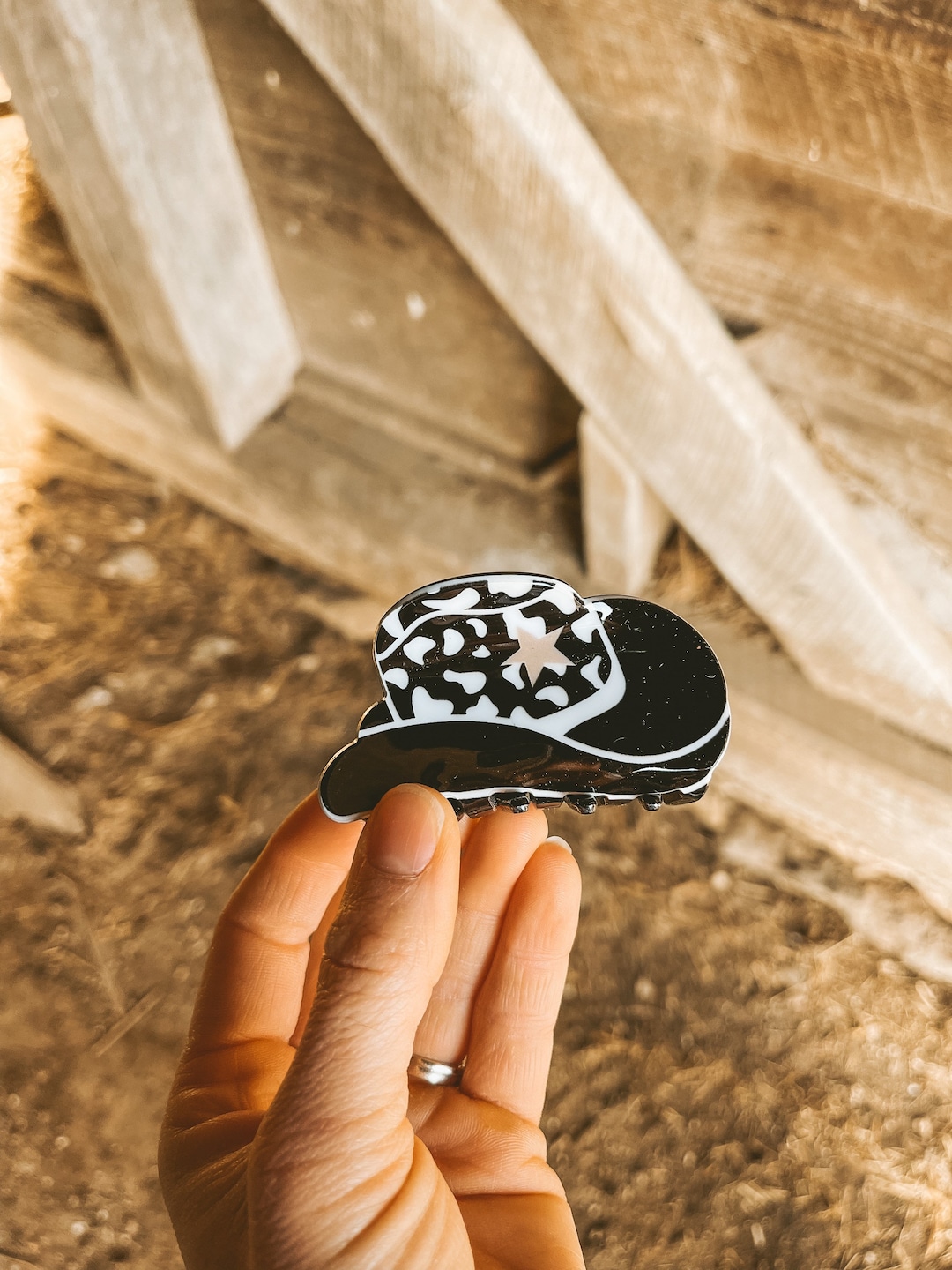 Barrette à Cheveux Western Vintage Fabriquée En France - Motifs Cheval, Bottes, Selle - Laiton - Très Bon état