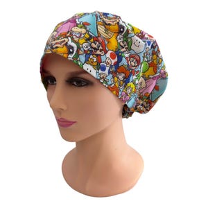Plumber brothers Scrub hat, Scrub Cap, bouffant, Mario Kart Ponytail