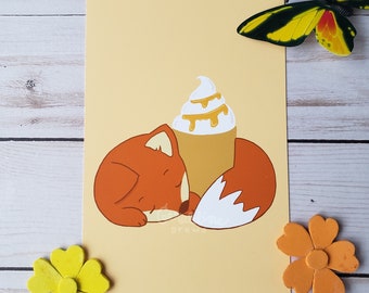 Pumpkin Spice Latte Fuchs Druck | Giclée Druck | Fuchs Druck | Kunstdruck | Kawaii Print | Wohnkultur | Wanddekoration | Herbst Dekor | Milchkaffee