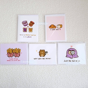 Cute Valentine&#39;s Day Greeting Cards | Kawaii Couples Mushy Greeting Cards | Cute Animal and Food Love Cards