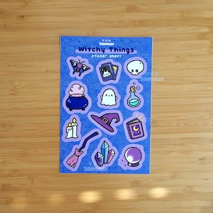 Witchy Things Sticker Sheet | Cute Witchy Spooky Halloween Stickers | Pastel Goth | Crystals, Tarot, Cauldron Astrology Stickers