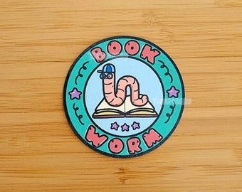 Bookworm Sticker | Round Matte Laminated Vinyl Sticker | Cute Worm Sticker | Book Lovers Sticker | Bibliophile Sticker