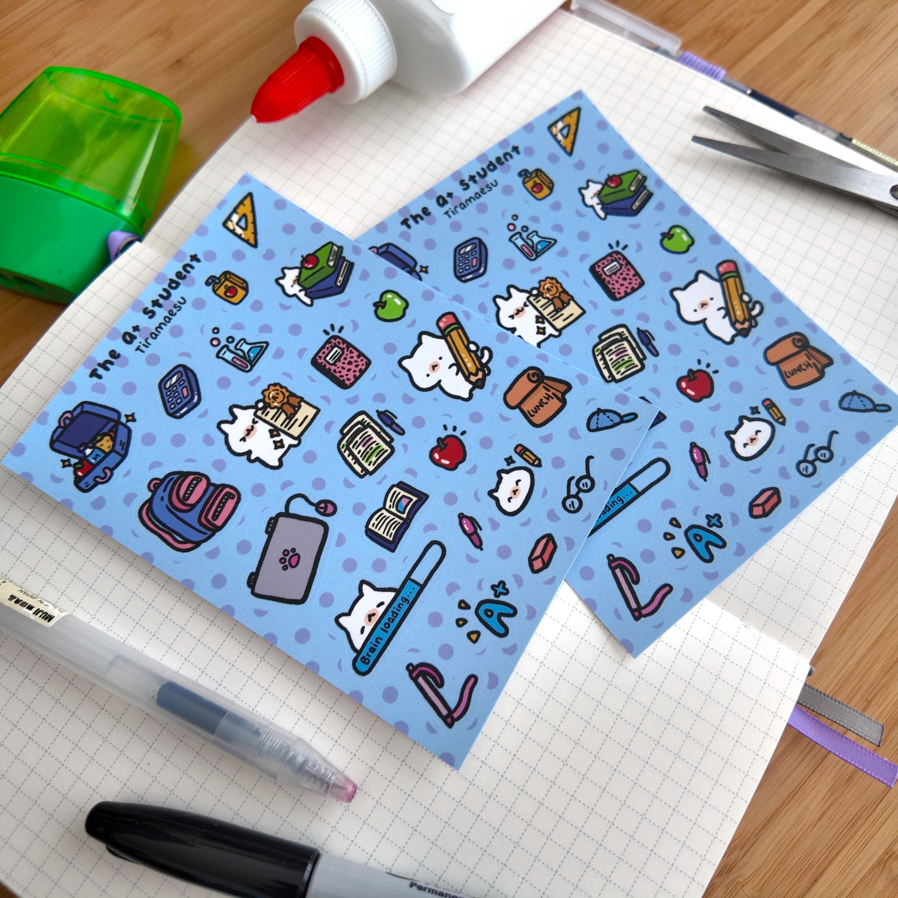 The A+ Student Sticker Sheet | Cute Back to School Stickers | Funny Cat ...
