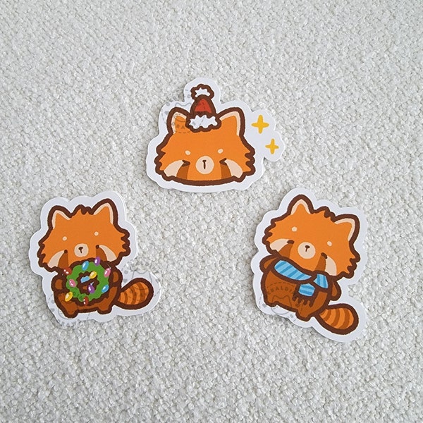 Winter Red Panda Die Cut Stickers | Matte Animal Stickers | Cute Christmas Red Panda | Planner, Journal and Scrapbook Stickers