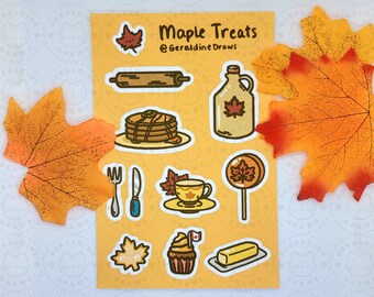 Maple Treats Sticker Sheet | Cute maple-themed food stickers | Yummy food stickers | Food Illustrated stickers for Bullet Journals & Planner