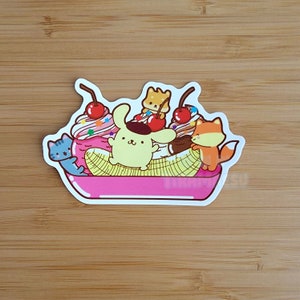 Kawaii 3&quot;Pudding Hund Eis Eisbecher Aufkleber | Dessert Aufkleber | Süßer Cartoon Hund Aufkleber | Tier Aufkleber | Vinyl Aufkleber