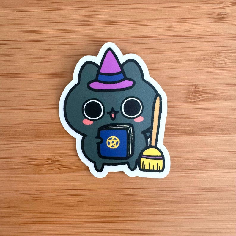 Kawaii Witch Cat Sticker | Spooky Halloween Stickers | Fall Sticker ...