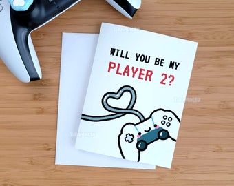 ¿Quieres ser mi jugador 2? Tarjeta de felicitación / Tarjeta linda de jugador geek para parejas / Tarjeta de San Valentín de videojuegos nerd / Tarjeta divertida para parejas