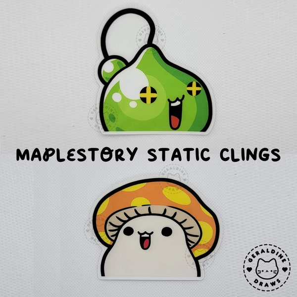 MapleStory Fun Window Peeker Static Cling | Green Slime Decal | Orange Mushroom | Cute Non-Adhesive Game Car Peeker Sticker