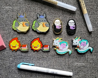Cute Anime Characters Back to School Themed Enamel Pin | Hard Enamel Pin | Cute Lapel Pin | Anime Lovers Gift | Fire Demon, No Face, Dragon