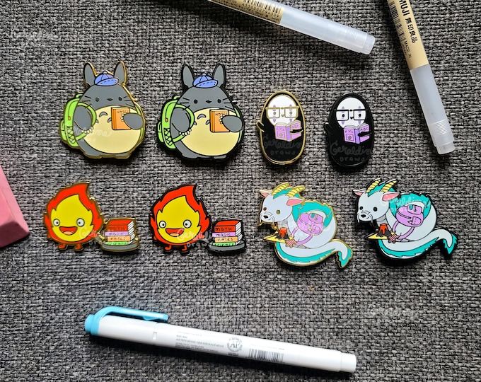 Cute Anime Characters Back to School Themed Enamel Pin | Hard Enamel Pin | Cute Lapel Pin | Anime Lovers Gift | Fire Demon, No Face, Dragon