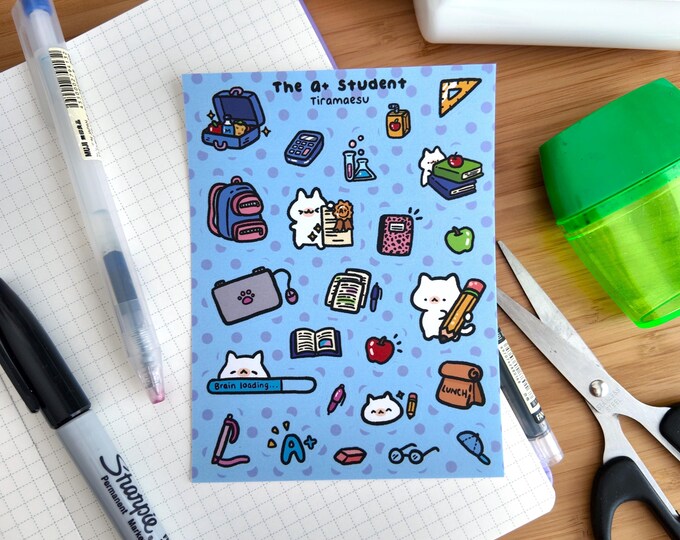 The A+ Student Sticker Sheet | Cute Back to School Stickers | Funny Cat ...