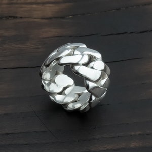 11mm Silver Cuban Chain Ring Solid 925 Sterling Silver  – Handcrafted Miami Cuban Link Ring  Unique Gift for Him & Her