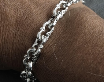 10mm Sterling Silver Retro Link Bracelet - Chunky Mens Womens Unisex Gift