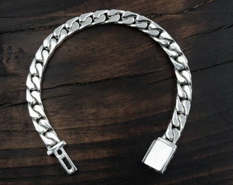 Handgefertigtes flaches kubanisches Gliederarmband aus Sterlingsilber - 7 mm breit