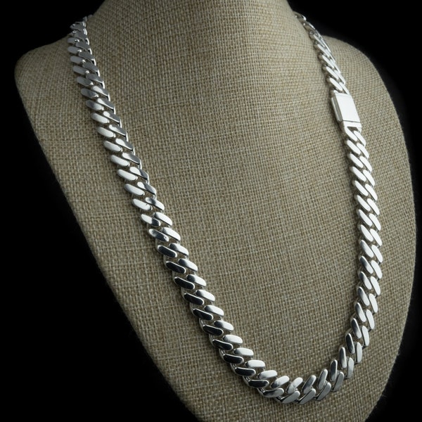 12mm Miami Cuban Link Chain. Stunning Solid 925 Sterling Silver. Chunky Heavy Curb Chain Handcrafted Chain Links.