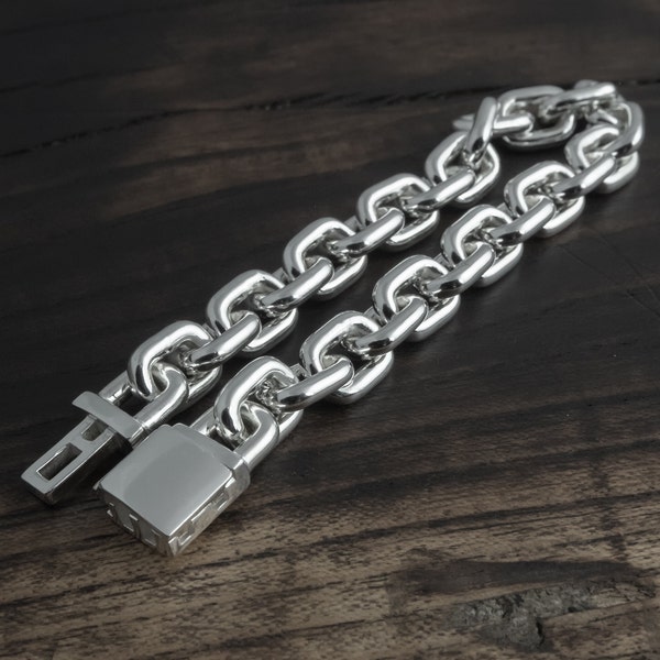 10mm Silver Anchor Bracelet, Solid .925 Silver, Chunky and Strong. Unique Handcrafted Link Chain, Great Gift for Him or Her