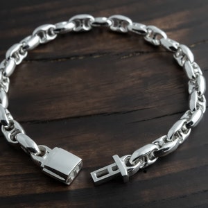 Chunky 7mm Sterling Silver Marine Link Bracelet - Artisan Jewelry