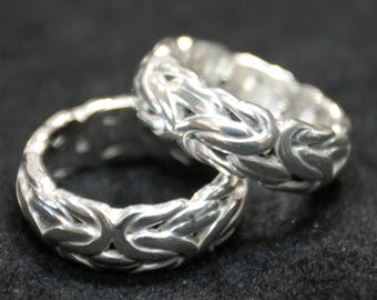 Handcrafted Sterling Silver 8mm wide Byzantine Ring - Chain Link Ring
