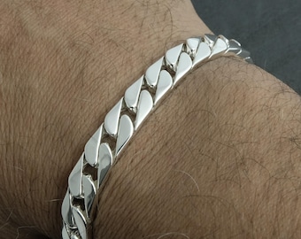 8 mm Silber Kubanisches Armband Massiv .925 Sterling Silber Handgefertigte Links. Einzigartiger Kunsthandwerker Schmuck. Starkes Gliederarmband. Geschenk für Sie oder Ihn