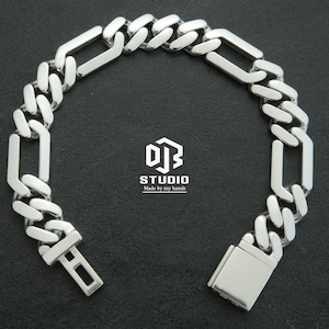12mm Silver Figaro Bracelet Solid 925 Sterling Silver, Figaro Bracelet, Handcrafted Figaro links. Unique Jewelry.