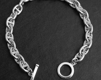 8mm Sterling Silver Anchor Bracelet with a Toggle Clasp