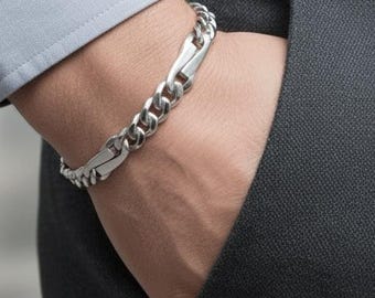 Mens 8mm Silver Figaro Link Bracelet, Solid 925 Sterling Silver, Tony S Inspired, Gift, Made in Canada