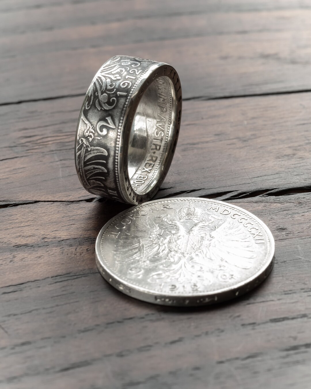 Wide/large Band 1912 AUSTRIA SILVER 2 CORONA Coin Ring. Unique - Etsy ...