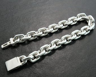 10mm Silver Anchor Bracelet, Mariner Link, Solid 925 Sterling Silver, Bold Heavy Handmade Chain, Made in Canada
