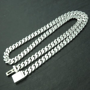 8 mm silberfarbene Miami Kubanische Kette. Atemberaubende Massiv 925 Sterling Silber Links. Schwere, handgefertigte Halskette.