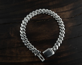 8mm Silver Miami Cuban Link Bracelet, Solid 925 Sterling Silver, Box Clasp